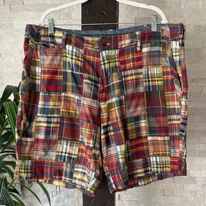 POLO Ralph Lauren Madras Multicolor Plaid Patchwork Cotton Shorts Size 38